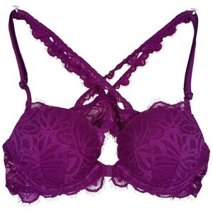 Victoria's Secret PINK Date Racerback Push Up Bra 34A Purple Lace Front Close